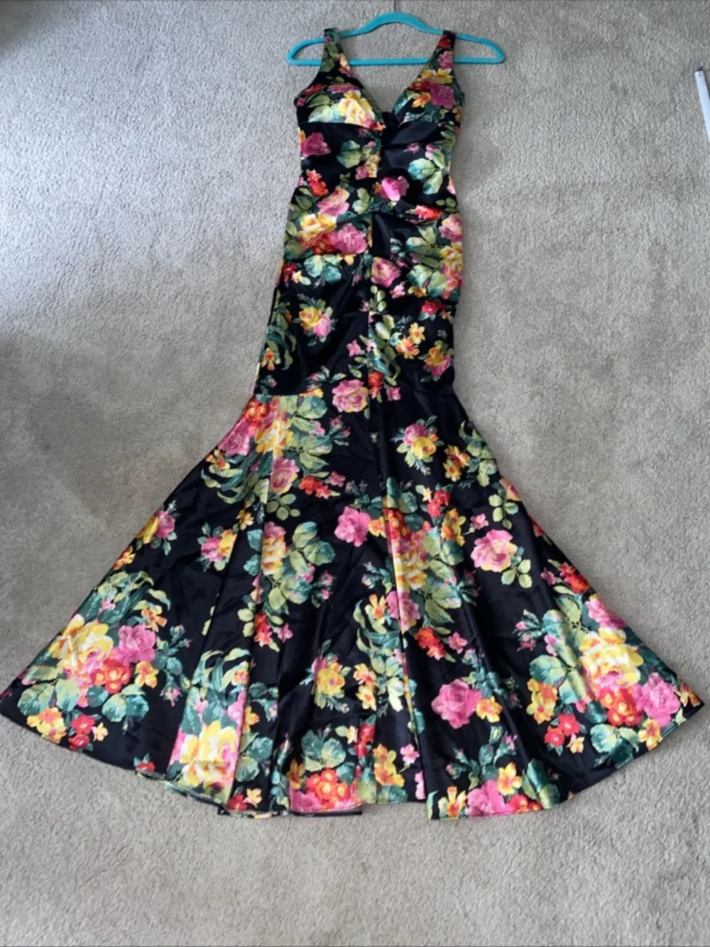 Jump Apparel Prom Gown  Dress 7/8 Black Floral Multi Colored - Picture 2 of 16